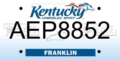 AEP8852 Kentucky License Plate