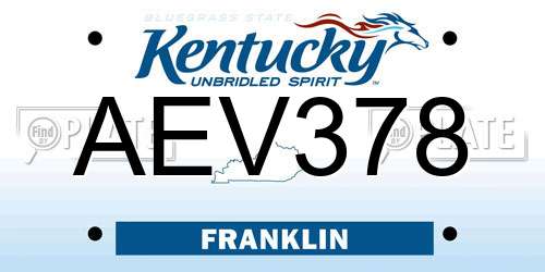 AEV378 Kentucky License Plate