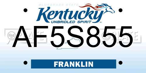 AF5S855 Kentucky License Plate