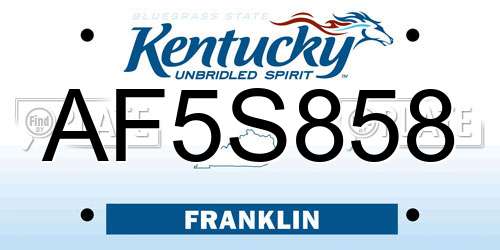 AF5S858 Kentucky License Plate