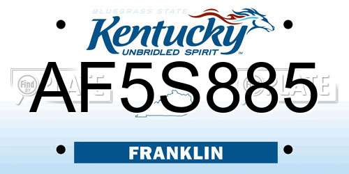 AF5S885 Kentucky License Plate