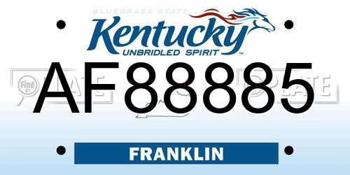 AF88885 Kentucky License Plate