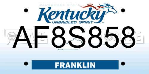 AF8S858 Kentucky License Plate