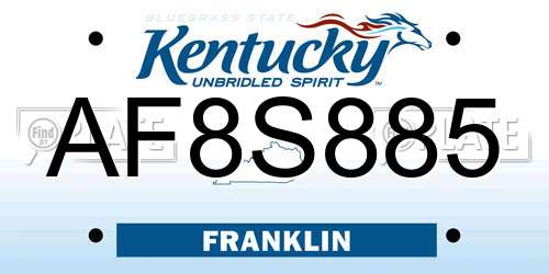 AF8S885 Kentucky License Plate