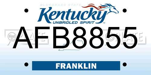 AFB8855 Kentucky License Plate