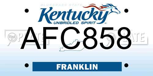 AFC858 Kentucky License Plate