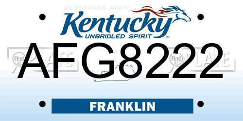 AFG8222 Kentucky License Plate