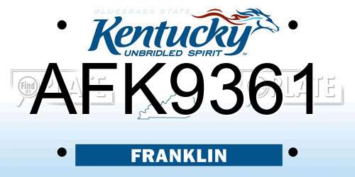AFK9361 Kentucky License Plate
