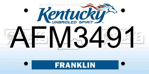 AFM3491 Kentucky License Plate