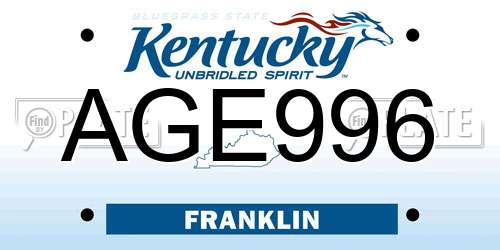 AGE996 Kentucky License Plate