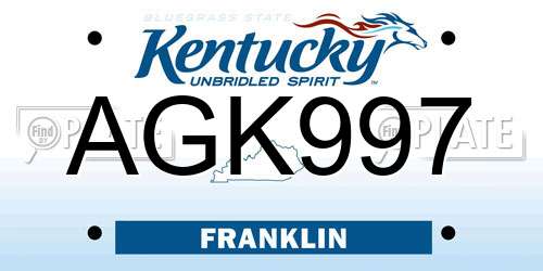 AGK997 Kentucky License Plate