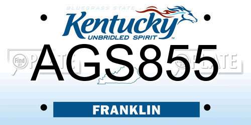 AGS855 Kentucky License Plate