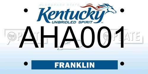 AHA001 Kentucky License Plate