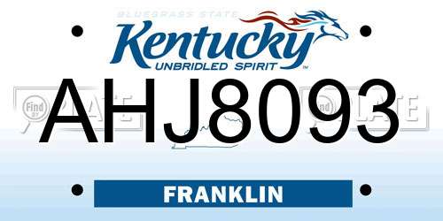 AHJ8093 Kentucky License Plate