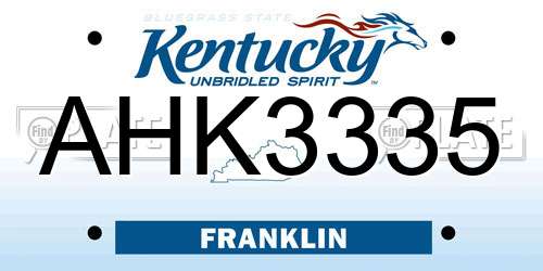 AHK3335 Kentucky License Plate