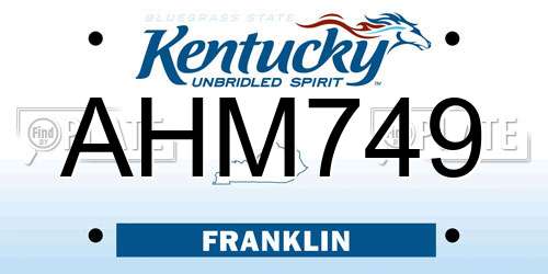 AHM749 Kentucky License Plate