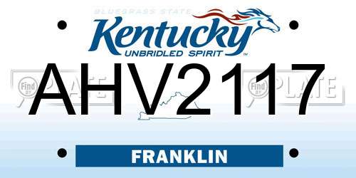 AHV2117 Kentucky License Plate