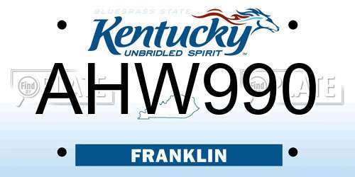 AHW990 Kentucky License Plate