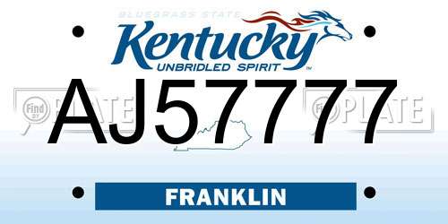 AJ57777 Kentucky License Plate