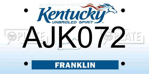 AJK072 Kentucky License Plate