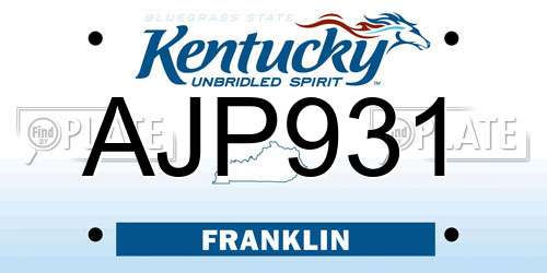 AJP931 Kentucky License Plate