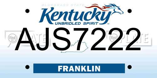 AJS7222 Kentucky License Plate