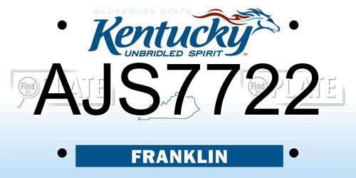AJS7722 Kentucky License Plate