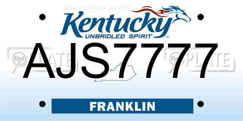 AJS7777 Kentucky License Plate