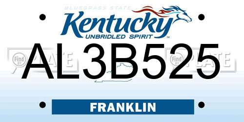 AL3B525 Kentucky License Plate