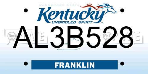 AL3B528 Kentucky License Plate