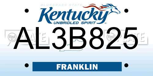 AL3B825 Kentucky License Plate