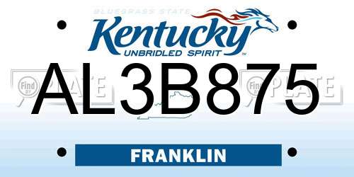 AL3B875 Kentucky License Plate