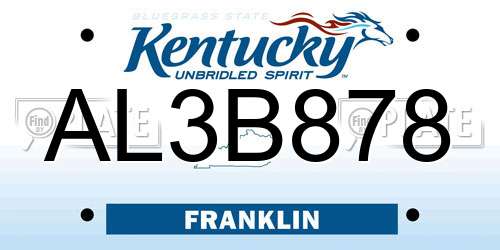 AL3B878 Kentucky License Plate