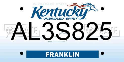 AL3S825 Kentucky License Plate