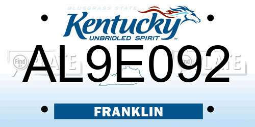 AL9E092 Kentucky License Plate