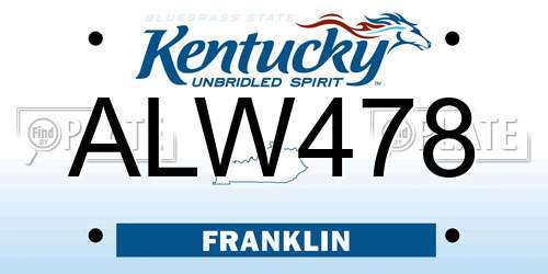 ALW478 Kentucky License Plate