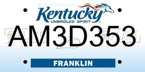 AM3D353 Kentucky License Plate