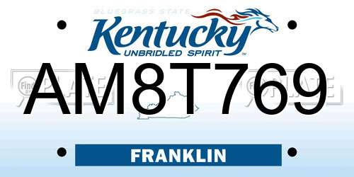 AM8T769 Kentucky License Plate