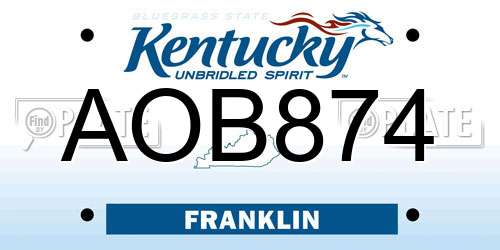 AOB874 Kentucky License Plate