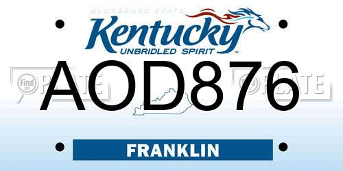 AOD876 Kentucky License Plate