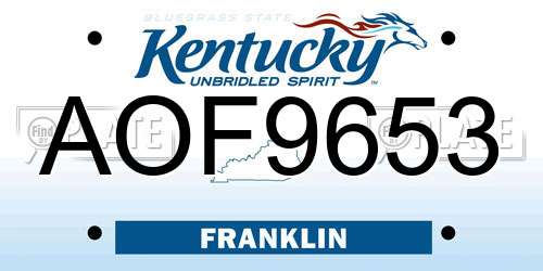 AOF9653 Kentucky License Plate