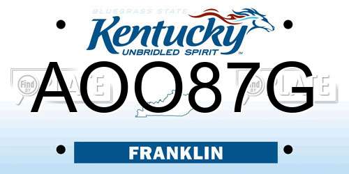 AOO87G Kentucky License Plate