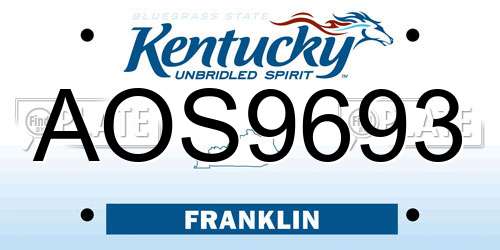 AOS9693 Kentucky License Plate