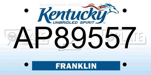AP89557 Kentucky License Plate