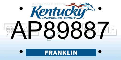 AP89887 Kentucky License Plate