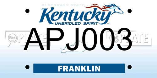 APJ003 Kentucky License Plate