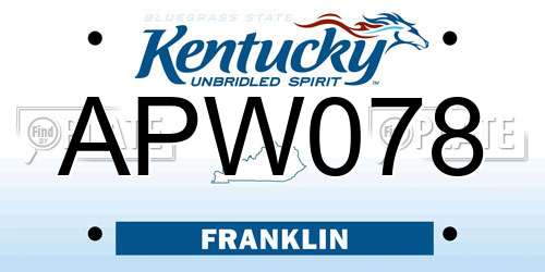 APW078 Kentucky License Plate