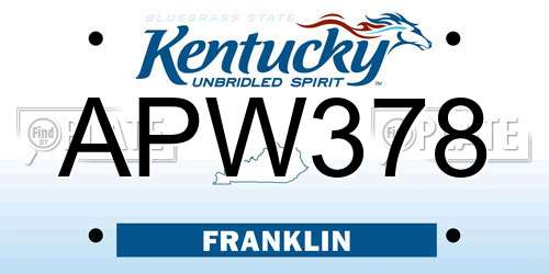 APW378 Kentucky License Plate