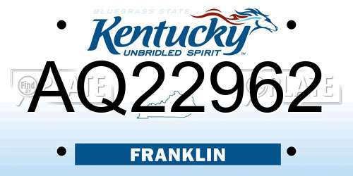 AQ22962 Kentucky License Plate