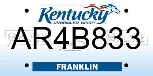 AR4B833 Kentucky License Plate